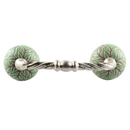 Pea Green Amarylis Floral Etched Ceramic Cut Bridge Handle